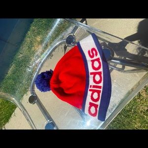 Red and blue adidas beanie